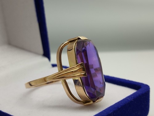 USSR Vintage Original Soviet Rose Gold Ring with Amethyst (lab. created) 583 14K