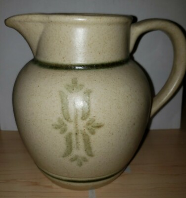 ROYAL HAEGER Pottery Salt Glaze PITCHER Tan & Sage   Made in USA  