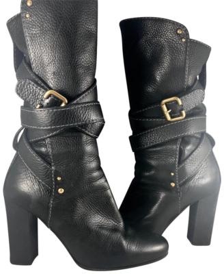 New CHLOE Black Paddington SOFT Leather Mid Calf Wrap Around Boots