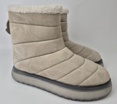Moncler Women's Grey Hermosa Shearling Snow Pull On Ankle Boots Size 37.5