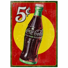 Coca-Cola 5 Cents Bottle Wall Decal Very Distressed Officially Licensed Made USA