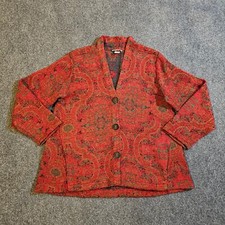 Habitat Jacket Womens Large Red Woven Damask Button Lagenlook Casual Career
