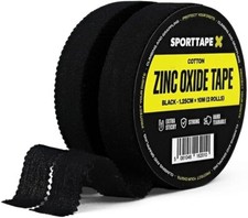 SPORTTAPE Finger Tape Zinc Oxide 1.25cm x 10m for Sports & Gym - 2 Rolls, Black