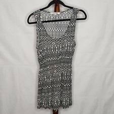 Forever21 women's size M tank dress black white scoop neck elastic at waist