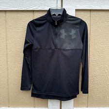 Under Armour 1/4 Zip Black Gray Long Sleeve Loose Pullover Boy  s Size YMD Medium
