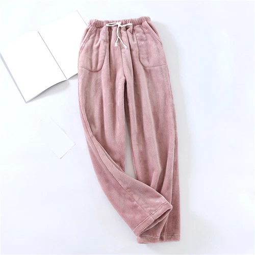 Damen Fleece Pyjamahose Fuzzy Lounge Hose Warm Flauschig Nachtwäsche Hose - Bild 13 von 22