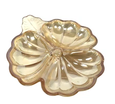 DORIC Iridescent Marigold Clover Nut Candy Dish 7" Jeanette Carnival Depression