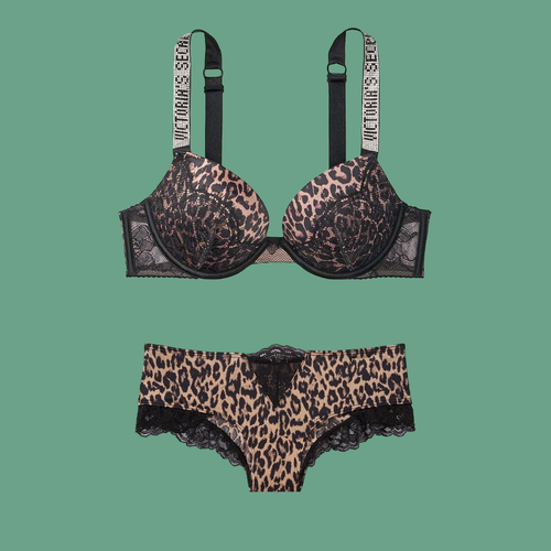 Victoria's Secret Very Sexy Shine Strap Push-up Bra Panty 2 Piece set Leopard - Picture 28 of 32