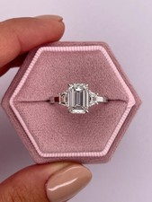 3 Ct Emerald Cut Lab Created Diamond Three Stone Wedding Ring 14K White Gold FN