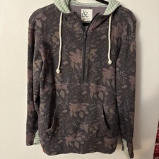 Ampersand Avenue Half Zip Hoodie Sweatshirt Floral Striped Women s Size XL