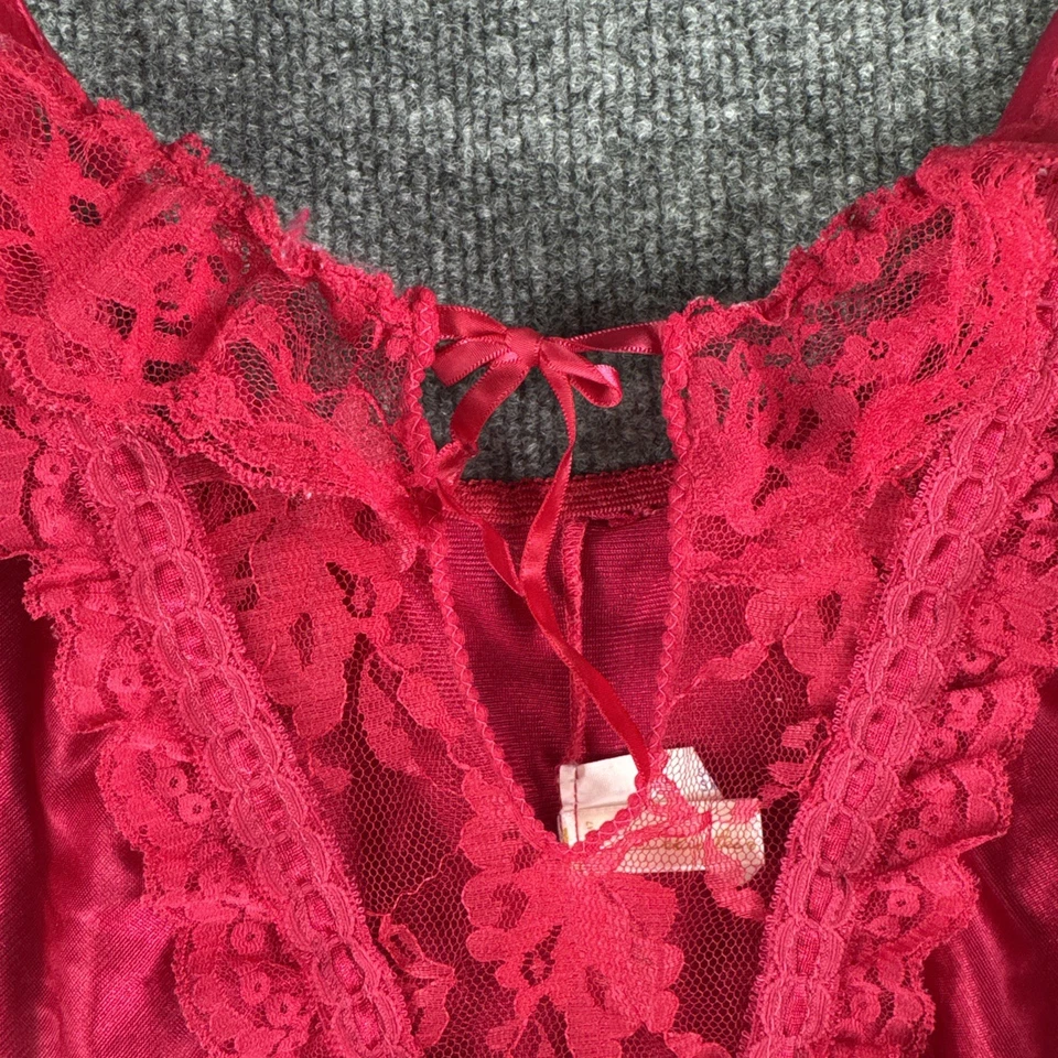 VTG 70s Delicates Satin Teddy Womens S Lingerie Pink Frilly Lace See-Through USA - Image 3 of 4