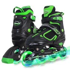 Adjustable Inline Skates for Boys Girls Kids Youth with Light up Wheels, Gree...