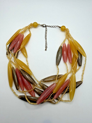 MULTICOLOR PLASTIC BEADED LAYERED STATEMENT NECKLACE WOMENS LOBSTER CLASP BOHO