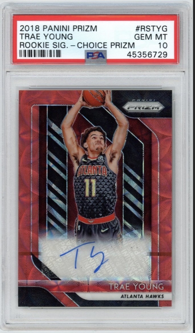 2018 PANINI PRIZM TRAE YOUNG ROOKIE SIGNATURE RC CHOICE AUTO (RED COLOR) PSA 10
