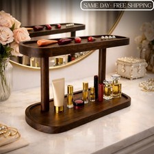 2 Tier Wooden DIY Makeup Organizer Countertop Cosmetic Storage Shelf