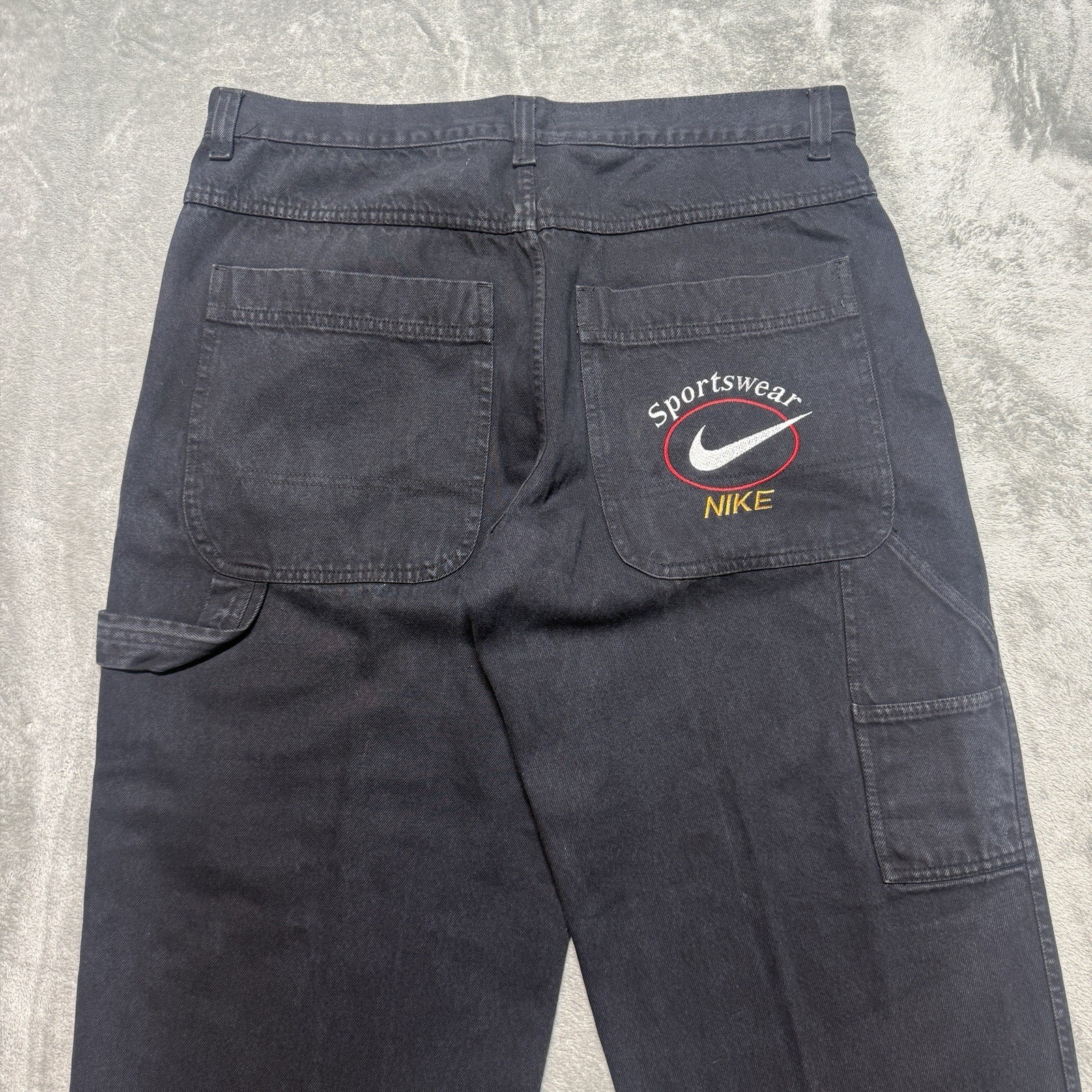 Vintage Nike Sportswear Jeans Rare Baggy Black Denim Pants Sz 40x33 Made In USA