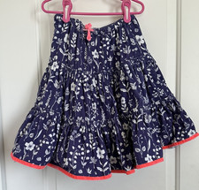 Mini Boden girls 7-8 purple white floral cord skirt orange velour trim ref 1037