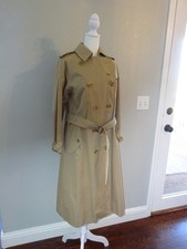 Vintage Khaki Burberry London Trench Overcoat-Wool Liner-Ladies 4-Sm 6 Regular
