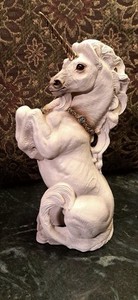 Windstone Editions White Unicorn Father Pena 1989 Blue Crystals 10" Tall