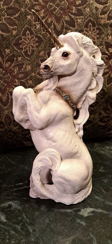 Windstone Editions White Unicorn Father Pena 1989 Blue Crystals 10" Tall