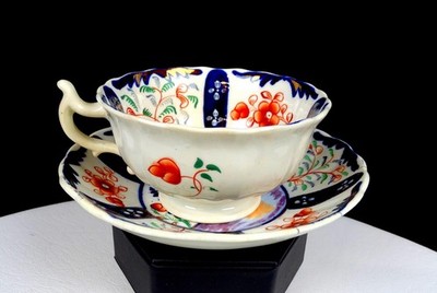 Gaudy Welsh Staffordshire Porcelain Village Pattern Antique 2'' Cup & Saucer 1830