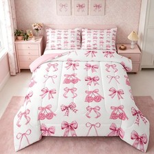 Pink Bow Bedding Set,Boys Girls Queen Size,Disco Light Print Comforter Set,Cu...