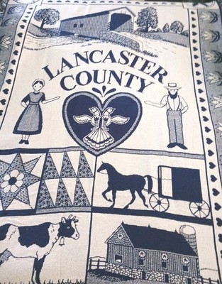 100%Cotton Throw Blanket Blue And Cream Color,Lancaster Pa,tourist Souvenir