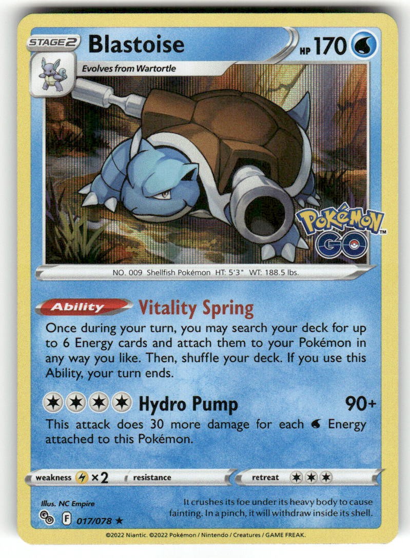Blastoise 017/078 Holo Rare Pokemon GO Pokemon Near Mint