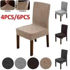 4/6 Pieces Stretch Knitted Jacquard Chair Covers for Restaurant with 2 Pockets