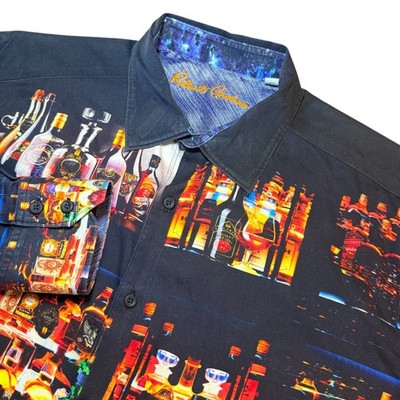 Robert Graham Mens XL Liquor Whiskey Bottle Print Button Down Shirt Classic Fit