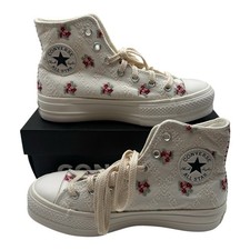 Converse Chuck Taylor All Star Hi Lift Shoes Womens Sz 8 White Rose Cross Stitch