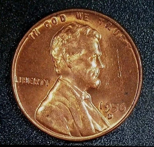 1956-D AU Red Lincoln Wheat Cent ~ Free Shipping! #1