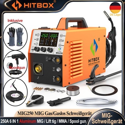 HITBOX 6in1 Aluminium MIG Schweißinverter 230V Gas/Gaslos TIG STICK mit Spoolgun