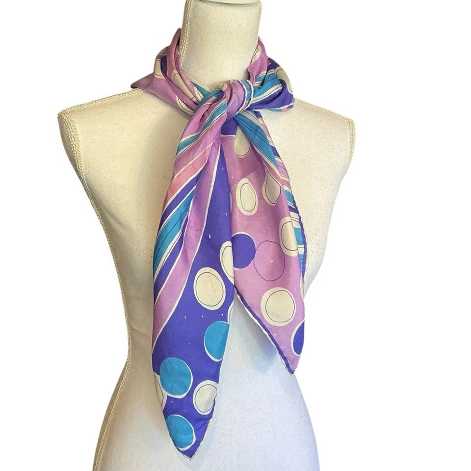 Vera Gold-Piece Collection Polka Dot & Abstract Design Print Silk Scarf - Image 4 of 4