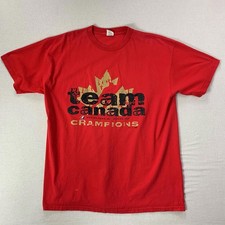 Vintage Red Team Canada Hockey Double Gold Champions Puma T-Shirt - XL - Y2K
