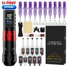 TUFFKING Tattoo Machine Kit Wireless Pen Battery Needle Inks Adjustable Stroke