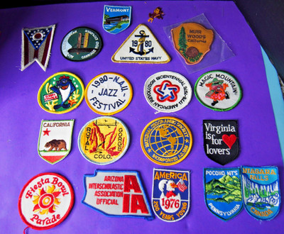 19 Vintage sew on patches  LOT Fiesta Bowl Vermont Magic Mountain and more