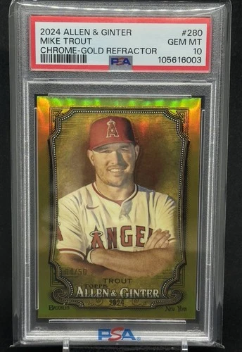 2024 Allen & Ginter #280 Mike Trout Chrome Gold Refractor 4/50 PSA Gem 10 Angels