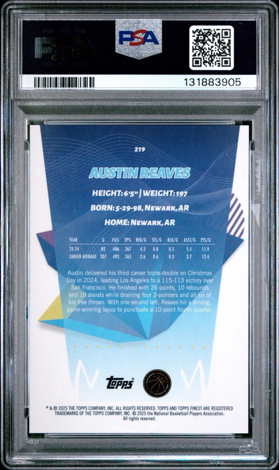 Austin Reaves 2024-25 Topps Finest Black Geometric 1/1 Lakers Card #219 PSA 8 view 2