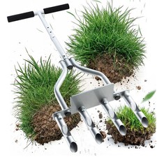 Heavy Duty Manual Lawn Aerator - 4 Hollow Tines, Core Plug Design, Easy Footrest