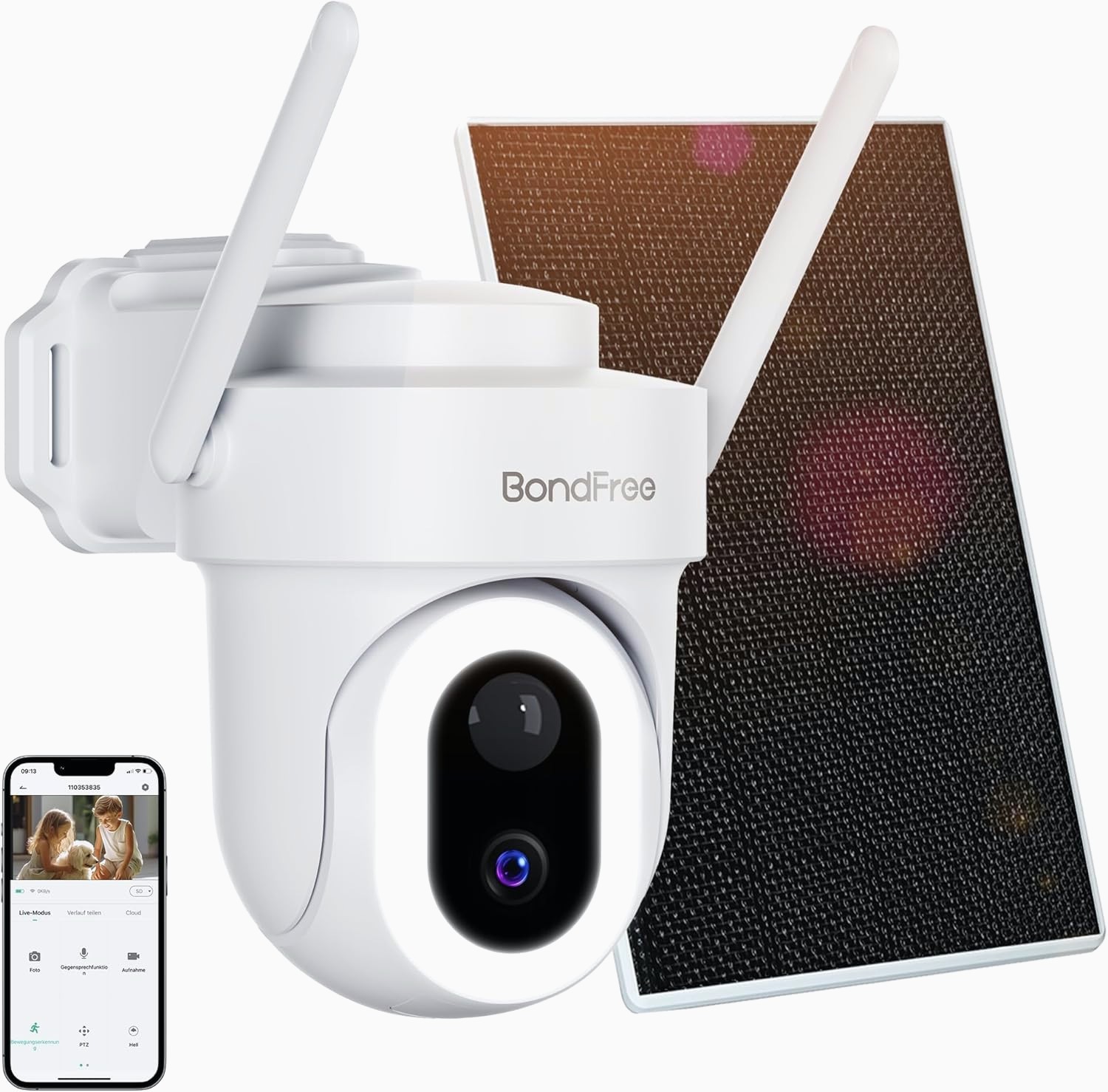 BondFree Telecamera di Sorveglianza Solare da 2K, 3 MP, PTZ, Visione Notturna
