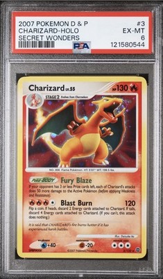 Pokemon 2007 Diamond and Pearl Secret Wonders Charizard Holo Bleed PSA 6