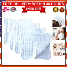 Stylish White Muslin Burp Cloths: 6-Layer 100 Cotton, Large 4 Pack, Quick Dry