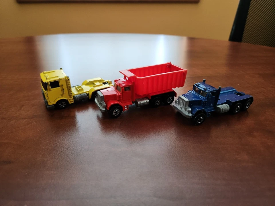 Lot of 3 Vintage 70's-80' Hot Wheels Peterbilt Semi Truck Red, Blue & Yellow - Image 2 of 3