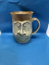 Art Pottery Handmade Funny Face Mug Coffee Cup Drip Glazed ( Signed )