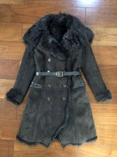 PATRIZIA PEPE Mouton Sheepskin Leather Fur Coat Brown Made in Italy Size M Japan