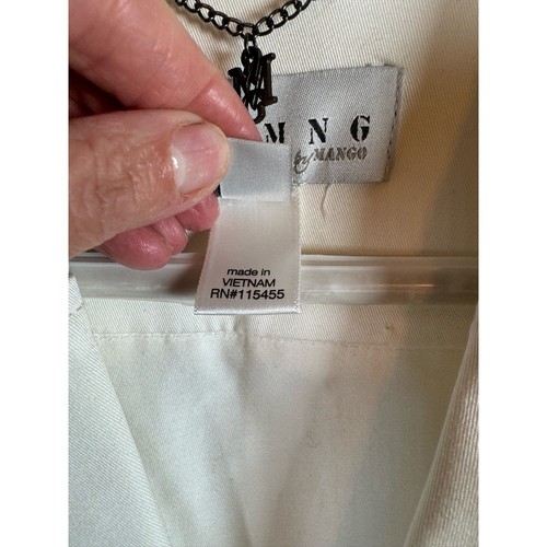 MNG by Mango Womens Cotton Suit Jacket White Size 6 3 Blazer Cinched Waste - Picture 13 of 14