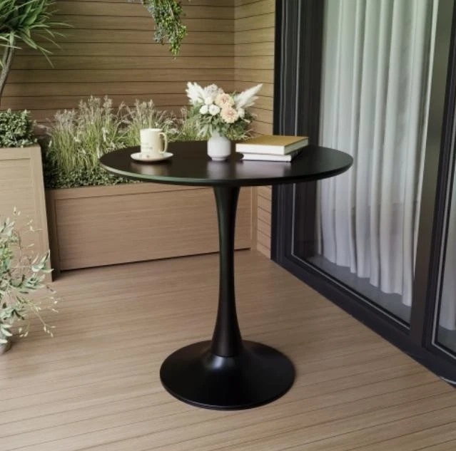 31.5" Black Round Coffee Table Tulip Style MDF Top Pedestal Base Multi-Use New - Image 4 of 4