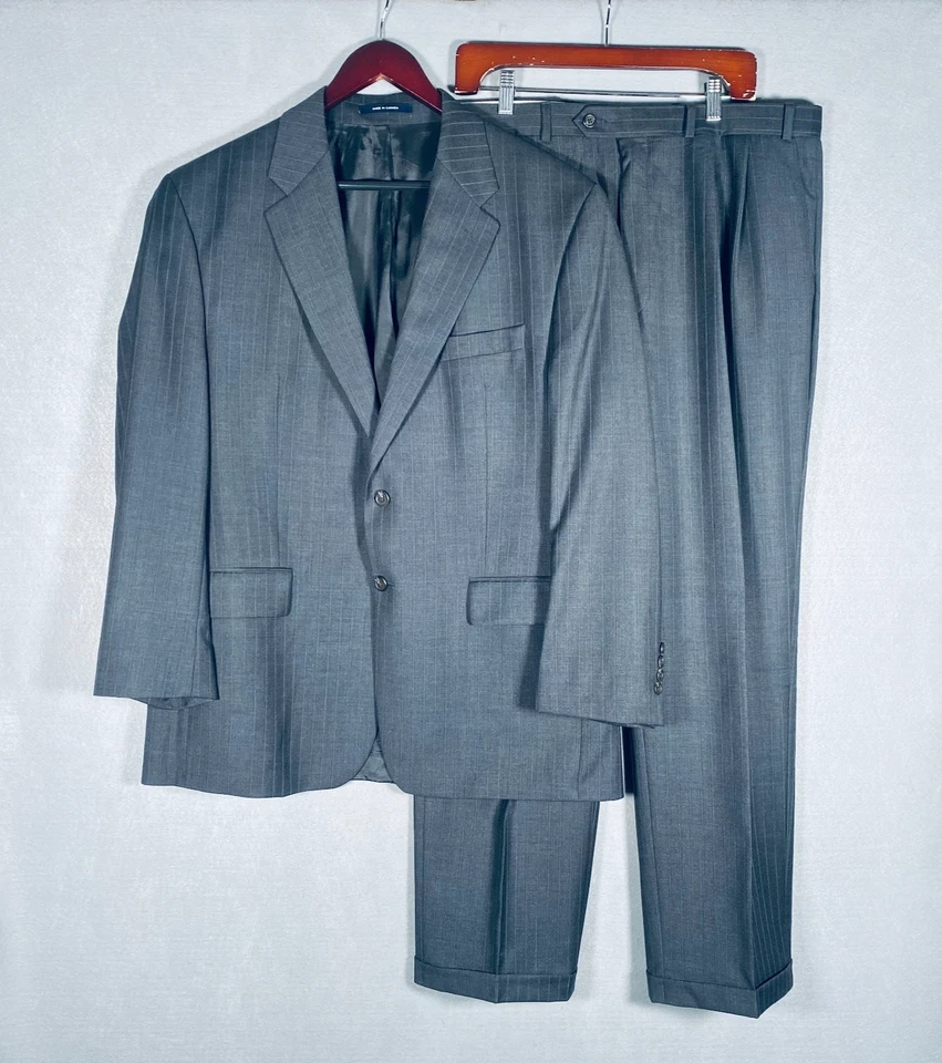 Vintage Ralph Lauren Chaps Suit Mens 44R Gray Wool 2 Piece Pinstripe 38x31 - Image 3 of 4