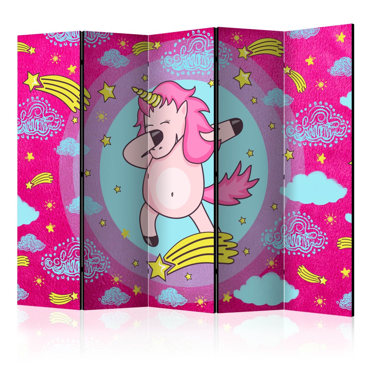 Paravent 5 volets Dancing Unicorn 172x225cm en toile intissée